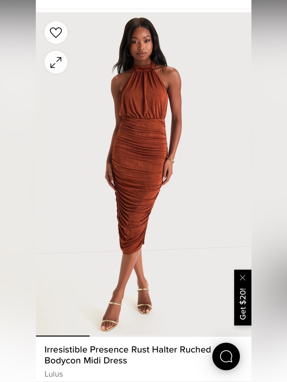 Lulu's Rust Halter Ruched Midi Dress